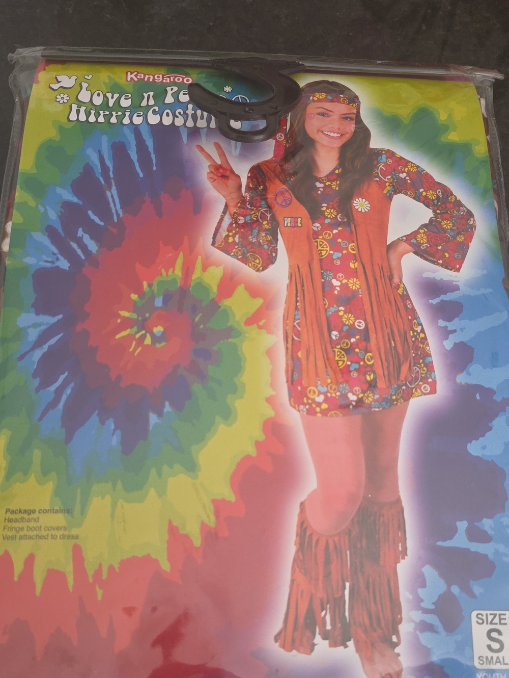 kangaROOS Orange & Multi-Color Girls' Hippie Costume with Fringe Vest Youth 4-6